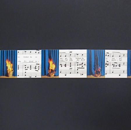 Gerhard Rühm, Untitled, collage on black cardboard, 1994, 30 x 40 cm, from the series geistliche gesänge, courtesy of Christine König Galerie