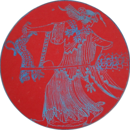 Nancy Spero, Maenad Circle, print on paper, 35 cm diameter, 2003, courtesy of Christine König Galerie