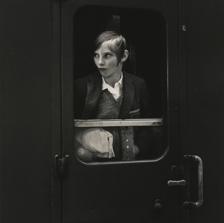 Ewa Rubinstein, "Girl on Train", 1969, black-and-white photograph, from the collection of Muzeum Sztuki in Łódź