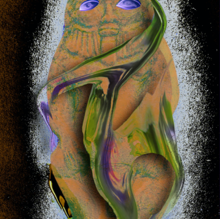 Justyna Wierzchowiecka "Archivology" from the "Museum Studies" cycle, digital photography, 2020. Based on the reproduction of a sculpture "Figurka bożka Bes" ("The figurine of idol Bes") by an unknown artist from the collection of Muzeum Sztuki in Łódź