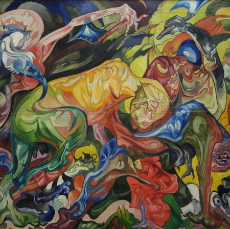 Stanisław Ignacy Witkiwiecz Walka (Rąbanie lasu)/ Fight (Tree Felling), 1921-1922 farby olejne, płótno/ oil paint, canvas, Muzeum Sztuki w Łodzi
