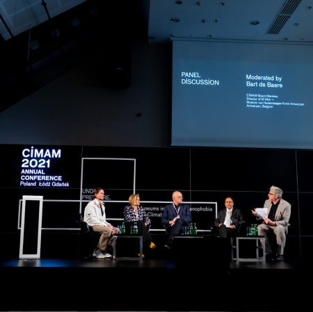 Q&A sesion, from the left: Alex Baczynski-Jenkins, Joanna Sokołowska, Jarosław Lubiak, Dipesh Chakrabarty, Bart de Baere, photo: HaWa