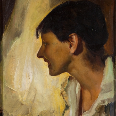 Konrad Krzyżanowski, Studium portretowe Emilii Wysockiej, 1921 olej, dykta;  Z kolekcji Muzeum Pałac Herbsta 
