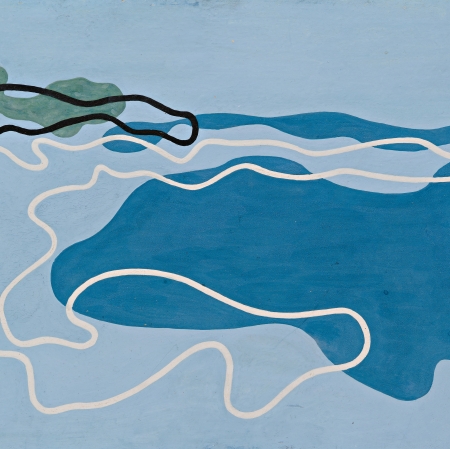 An abstract landscape by Władysław Strzemiński, featuring streamlined lines and irregular shapes depicting a seascape.