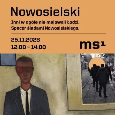 Obraz. Mężczyzna siedzący przy stole. W tle okno. Za oknem odwrócone tyłem osoby idą ulicą. 