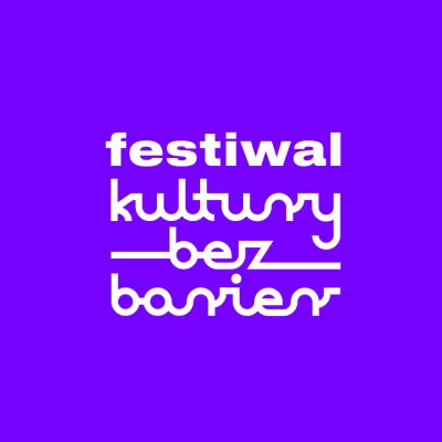 Na fioletowym tle biały napis "Festiwal kultury bez barier"