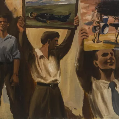 Marek Włodarski (Henryk Streng), Demonstracja obrazów, 1933 r. [z kolekcji Muzeum Sztuki w Łodzi]