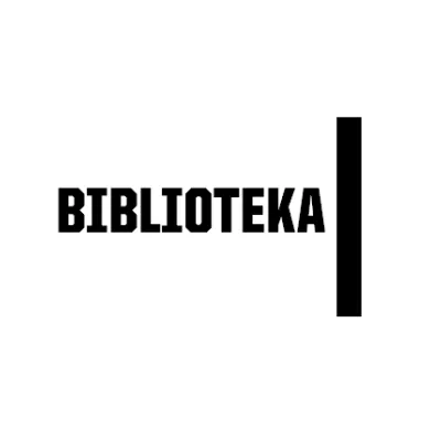 Napis Biblioteka, czarne litery na białym tle