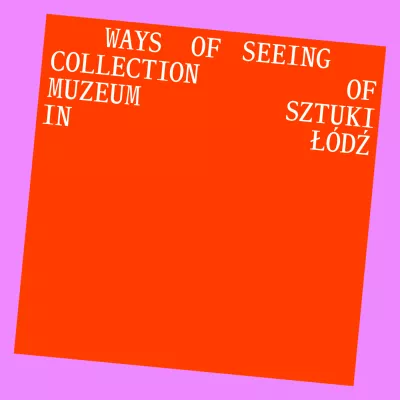 a red rectangle on a pink background with the words "ways of seeing" written on it