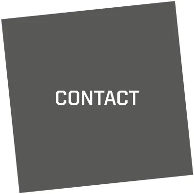Blue tilted square with the text "contact"