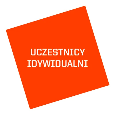 czerwony przekrzywiony kwadrat a na nim napis UCZESTNICY INDYWIDUALNI